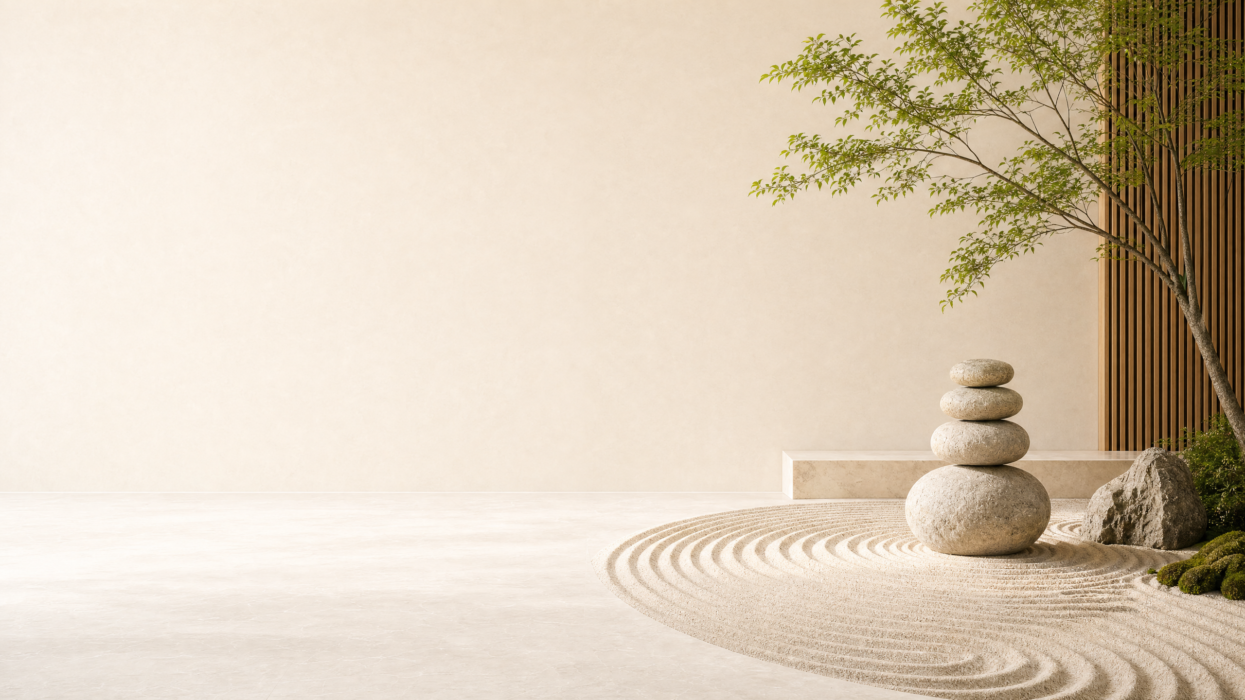 Calm zen garden structure representing operational stability