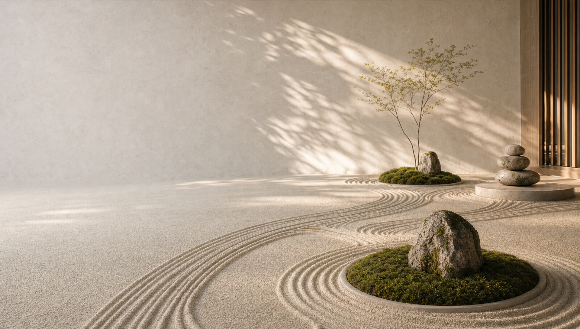 Calm architectural zen garden representing targeted stabilization programs