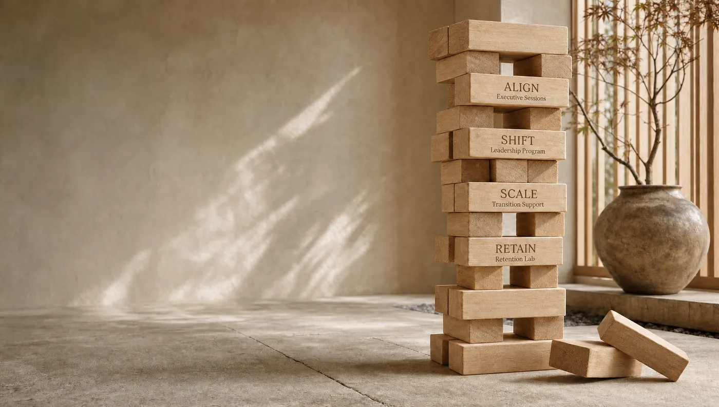 Wooden structure representing four focused interventions
